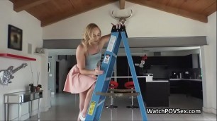 Deep close up anal with girlfriend on ladder